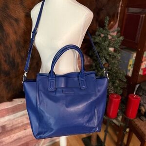 Vera Bradley Large Blue Leather Crossbody Briefcase-Style Bag